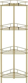 4 Tier Floor Standing Corner Shower Caddy Organizer Shelf with Hooks, Bathroom Shelves Stand Rack, Gold