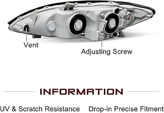 JSBOYAT Headlight Assembly Replacement for 2005 2006 Toyota Camry LE XLE SE Headlamp Chrome Housing Clear Reflector (Bulbs Included)