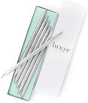 Gold Pens 6 Piece Pen Set – Luxury Ballpoint Pens in Glossy White Gift Box – Professional Thank You Gift Ideas – Gold Office Supply Gifts for Woman (Silver/Black Ink)