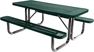 COATEDOUTDOORFURNITURE Heavy-Duty Portable Outdoor Picnic Table, Thermoplastic Coated Expanded Metal Commercial-Grade Patio Dining Furniture Made in America (6ft Rectangular, Textured Dark Green)
