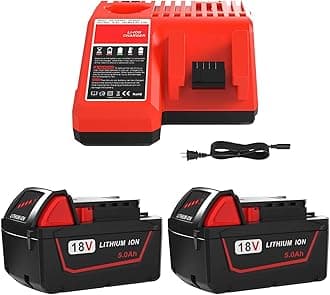 2 Pack Milwaukee M18 Lithium Ion Battery Replacement 48-11-1850 and Charger Combo, Compatible with Milwaukee M18 Cordless Power Tools, 18V Lithium Battery and Charger