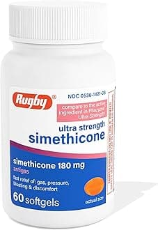 Rugby Ultra Strength Simethicone Gas Relief 180 mg - Maximum Relief for Adults - May Help with Symptoms of Flatulence & Bloating - 60 Softgels (1 Pack)