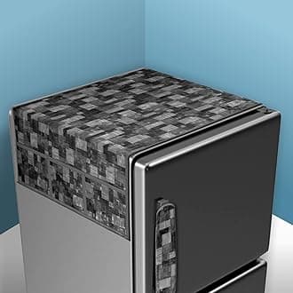 Kuber Industries Polyvinyl Chloride(PVC) Fridge Top Cover with Pockets,Refrigerator Top Cover for Kitchen,Fridge Top Cover with 6 Utility Pockets,New Check Fridge Cover,Gray 54x1x100 cm