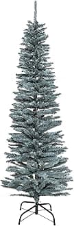 5Ft/1.5m Slim Christmas Tree Artificial Frosty Green Pencil Tree 290 Pointed Tips, Metal Stand, Holiday Home Decorations