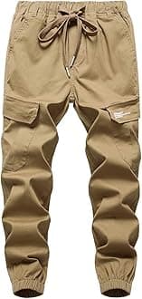 LOKTARC Boys' Cargo Joggers Pants Youth Stretch Elastic Waist Twill Trousers Kids Casual School Uniform Bottoms 6-14 Years