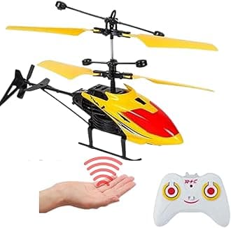 KIDZYMON Flying Helicopter with Radio Remote Control and Hand Sensor Charging Helicopter 2 in 1 Toys with 3D Light Toys I Remote Control Helicopter - Pack of 1 (YEL Red)
