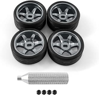 6 Spoke Wheel Rims & Rc Car Speed Tires for 1/28 RC Hobby Model Car, [2*N+2*W] 4 Pcs 20mm Aluminum Alloy Rims for Wltoys K969 K989 P929 AWD XRX AMZ WL DRZ GLA BZ (Titanium Speed)