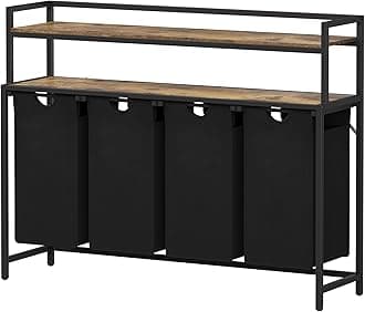 Lifewit Laundry Hamper 4 Section, 168L Pull out Laundry Clothes Basket Organizer with Large Top Shelf and 4 Removable Bags and Handles for Laundry Room Bedroom Bathroom, Black with Shelves