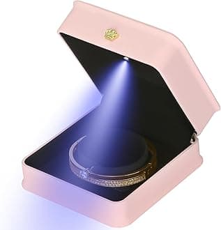 Bracelet Necklace Gift Box with LED Light, Premium PU Leather Jewellry Bangle Storage Display Holder Case for Wedding Engagement Birthday Anniversary Ceremony for Women Girl (Pink)