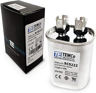 TEMCo 7.5 uF Run Capacitor CBB65, 7.5 MFD, 370V, Oval, 50/60Hz | for HVAC AC Fan, Motor, Blower Applications