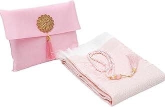 Prien Muslim Prayer Rug with Tasbih and Portable Bag, Muslim Gift for Women Men, Mubarak Islamic Box, Soft Mat Islam Gifts Set, Turkish Sajadah for Ramadan, Eid, Hajj, Travel, Pray (Pink)