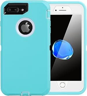 AICase iPhone 8 Plus/7 Plus Case, [Heavy Duty] [Full Body] Tough 4 in 1 Rugged Shockproof Cover with Built-in Screen Protector for Apple iPhone 8 Plus/7 Plus (White/Light Blue)