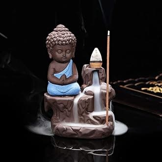 eCraftIndia Meditating Monk Buddha Smoke Backflow Cone Decorative Incense Holder (7 cm x 7 cm x 12, Blue)