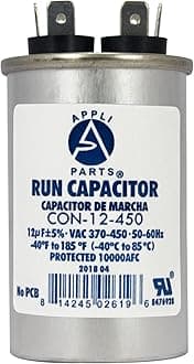 AP APPLI PARTS Run Capacitor for ac 12 Mfd uF (microfarads) 370 VAC or 450 VAC CBB65 Round Universal fit for hvac and other applications 3 in High 1-1/2 in Wide CON-12-450