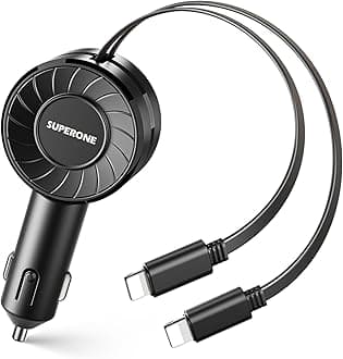 【Dual Apple】 Retractable Car Phone Charger for iPhone, 3 in 1 Small L Car Charger USB A Cigarette Lighter Adapter for Apple iPhone 14 13 12 11 Pro/XS/XR/Mini/X/iPad/AirPods