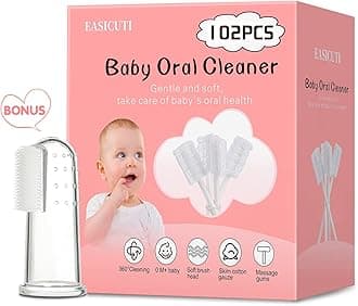 102PCS Baby Tongue Cleaner, Newborn Baby Toothbrush, Disposable Infant Toothbrush, Gauze Gum Cleaner Stick Dental Care for 0-36 Month Baby + 1 Finger Toothbrush with Case