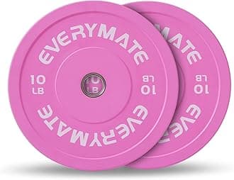 'EVERYMATE Pink Weight Plates 10LB 15LB 25LB 35LB 45LB Olympic Bumper Plates Grip Weight Plates for Strength Training & Crossfit Steel Inserts Weight Plates Fit 2'' Barbells Virgin Rubber Weights'