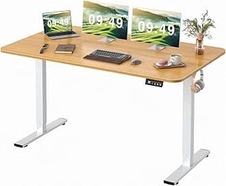 Furmax Electric Standing Desk, 45 x 24 Inches Sit Stand up Desk, Sit Stand Height Adjustable Home Office Desk with 4 Height Position Memory - with Splice Board (Brown, 45)