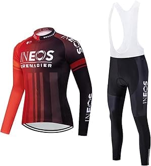Men's Cycling Clothing Set Long Sleeve Cycling Jersey Zipper Pocket Bike Outfit Cycling Bib Pants Gel Padded