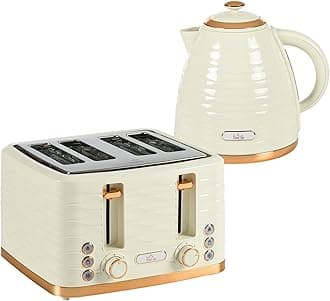 HOMCOM Kettle and Toaster Sets, 3000W 1.7L Rapid Boil Kettle & 4 Slice Toaster with 7 Browning Controls, Defrost, Reheat and Crumb Tray, UK Otter Thermostat, Beige