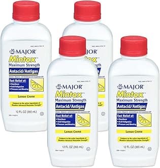 MAJOR Mintox Maximum Strength Antacid/Antigas for Fast Relief of Heartburn, Acid Indigestion, Pressure, Bloating - Lemon Creme - 12 Fl Oz (355 mL) (4 Pack)