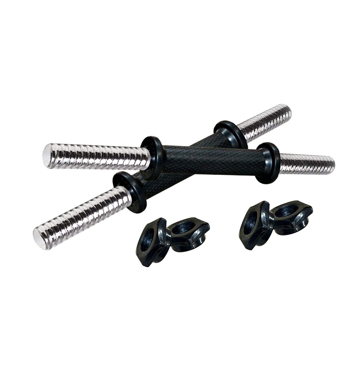 Spanco Silver Color CRC Pipe Inside Concrete with Plastic Nuts Dumbell Rod Pair Perfect for Home and Training Purpose for Exercise, Muscle Building, Fat Burning, Tummy Reducing and Fitness Workout