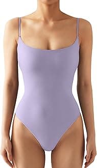 SUUKSESSWomen Sexy Square Neck Thong Bodysuit Backless Cami Bodysuit Top