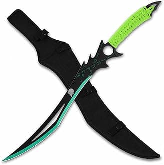 REAT Ninja Sword with Sheath, 26" Fantasy Full Tang Desgin,440 Stainless Steel Blade with Black/Green Coating,Non-silp Cord-Wrapped Handle,Real Swrods for Adults(Green)