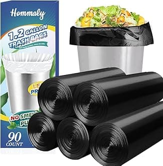 Hommaly 1 Gallon (1-1.2 Gal)90 pcs Small Black Trash Bags, Strong Garbage Bags, Bathroom Trash Can Bin Liners, Mini Plastic Bags for Office, Waste Basket Liner,Fit 3,4.5,6 Liters,0.5-1.2 Gal-Black
