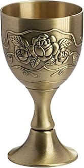 VIDAYA Chalice Goblet, Hand-Made Vintage Zinc Alloy Engraving Flower Pattern Metal Embossed Wine Cups Medieval Gothic Goblet 1oz 1-Pack