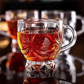 SYANKA Italian Premium Glass Coffee Mug Tea Cups Set of 6-150 ML, Transparent, Star Design Glass Cups Set for Tea, Coffee, Green Tea, Herbal Tea, Lemon Tea, Milk Cup, Hot/Cold Drinks Cups