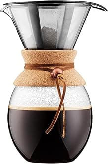 11593-109 Pour Over Coffee Maker with Permanent s/s Filter, 12 Cup, 1.5 l, 51 Ounce, Cork, Glass, 1.5 liters