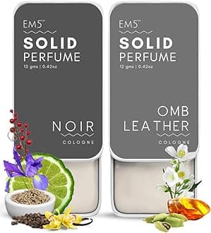 Em5™ Set of 2 Alcohol Free OMB Leather & Noir Solid Perfumes Wax Perfumes for Men & Women Non-Greasy Cologne Strong & Lasting Fragrance Gifting Pack for Him & Her