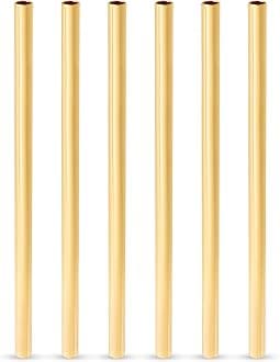 Stainless Steel Straws with Gold Finish, Reusable Short Metal Straw Perfect for Lowball Glass Cocktails, Whiskey Drinks, Home Bar Accessories, 5 Inch, Set of 6