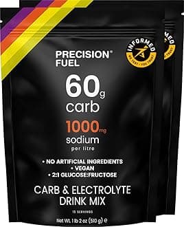– Precision Fuel Carb & Electrolytes Powder Drink Mix - High-Performance Energy Drink, 60g Carbs & 1000mg Sodium per Liter, Vegan, Citrus Flavor - for Intense Workouts & Endurance Sports (2-Pack)