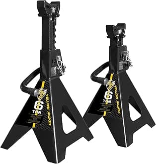 YELLOW JACKET 6 Ton (12,000 LBs) Capacity Double Locking Steel Jack Stands, 2 Pack, Black, AT46002AB