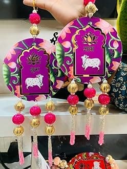 Urban Turtle Shubh Labh Pooja Decoration Items for Home Decor Door hangings,toran for Home Decoration, shubh labh Door Hanging, Corporate Gift, Diwali Gift, Home Decoration Diya (Purple)