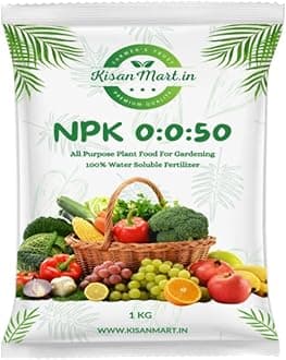 Kisanmart NPK 00 00 50 Fertilizer For Plants - 1 Kg | 100% Water Soluble I Complete Plant Food For Gardening, Growth Boost and Flowering (NPK 00 00 50-1 Kg)