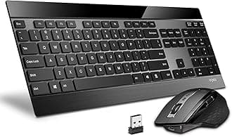 9900M Multi Mode Wireless Keyboard and Mouse Rechargeable Combo (Bluetooth 3.0/4.0/2.4G) English layout, Connect Up to 4 Devices, Extremely Thin Keyboard with Multi-Functional Mouse