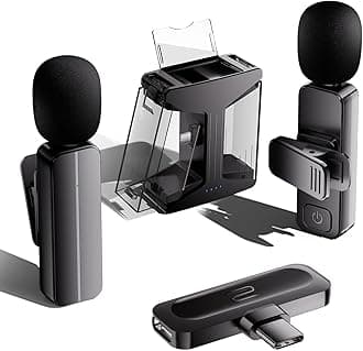 2-Pack Wireless Mini Lavalier Lapel Microphone for iPhone 15,16,Android Phone w/ Charging Case - 65ft Cordless Clip on Dual Mics with Noise Reduction 6H Working Time for Video Recording Vlogging