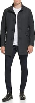 Kenneth Cole Men’s Wool Blend Quilted Lined Double Breasted Overcoat