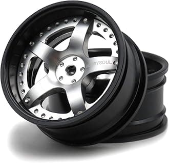 hobbysoul 2pcs RC 1/10 Aluminum Alloy Wheel Rims Hex 12mm Adjustable Offset Black & Silver Color Fit 1:10 RC On Road Drift Touring Car Tires