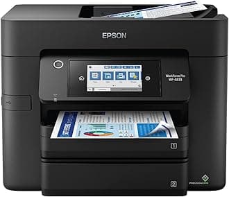 Epson Workforce Pro WF-4833 Wireless All-in-One Color Inkjet Printer, Black - Print Scan Copy Fax - 25 ppm, 4800 x 2400 dpi, 4.3" Touchscreen, Auto 2-Sided Printing, 50-Sheet ADF, 500-Sheet, Ethernet