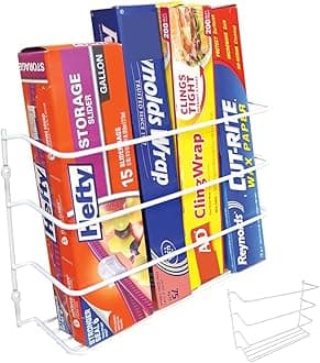 Evelots Kitchen Wrap Organizer - 2 Pack - Hold up to 4 Plastic, Foil, Paper, Wax - Cabinet Door, Wall Rack Basket - Sandwich, Freezer, Food Bag Storage - Laundry Supplies - Plastic Coated Metal