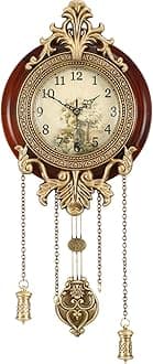Dia 9-inch Retro Style Vintage Wood Indoor Wall Clock with Swinging Pendulum (Requires 2 AA Batteries for Clock Hands and Pendulum)