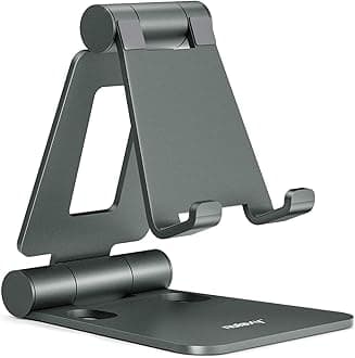 Nulaxy Aluminum Phone Stand for Desk, Adjustable Phone Holder, Foldable Metal Stand Mount Cradle Dock Compatible with iPhone 17 16 15 14 13 12 11 Pro Mini Pro Max Xs XR X 8 7, All Smartphones - Gray