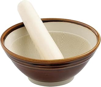 Helen's Asian Kitchen Suribachi Set, Ceramic Mortar Bowl with Wooden Pestle