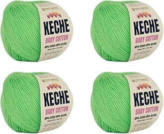 KECHECotton Yarn, 60% Cotton 40% Acrylic Yarn, Soft Cotton Yarn for Crochet and Knitting, Amigurumi Yarn 4 Skeins/Balls [1.76 Oz (50g) / 180 Yrds (165m)] x 4 - Green
