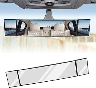 Ajxn Rear View Mirror, Wide Angle 15.2" L x 3.15" H Large HD Tri-Fold Panoramic Car Rear View Mirror Suitable for Most Cars