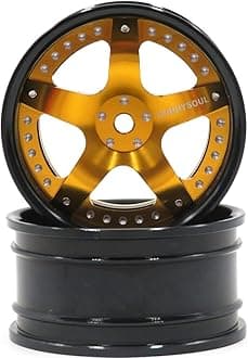 hobbysoul 2pcs RC 1/10 Aluminum On Road Wheel Rims Hex 12mm Adjustable Offset Black & Gold Color Fit for 1:10 RC On Road Drift Touring Street Car Tire Tyre